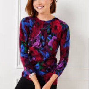 Talbots Woman's Audrey Floral Cashmere Wrapped Pull-Over Sweater Sz XL